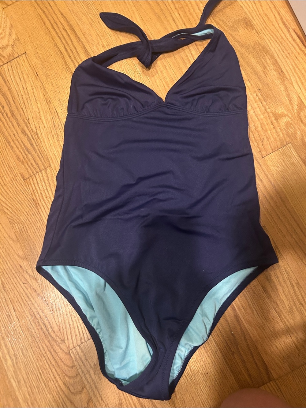 J. Crew Navy One-Piece Swimsuit with Light Blue Lining